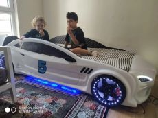 Дитяче ліжко машина Star Premium Mersedes GT white 160х80 см з підсвічуванням, музикою, шкіряний салон, пультом